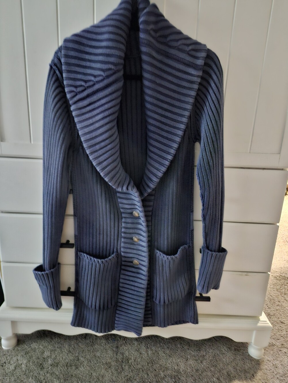 Free People Women's Blue Ribbed Shawl Collar Cardigan Sweater Sz S/M